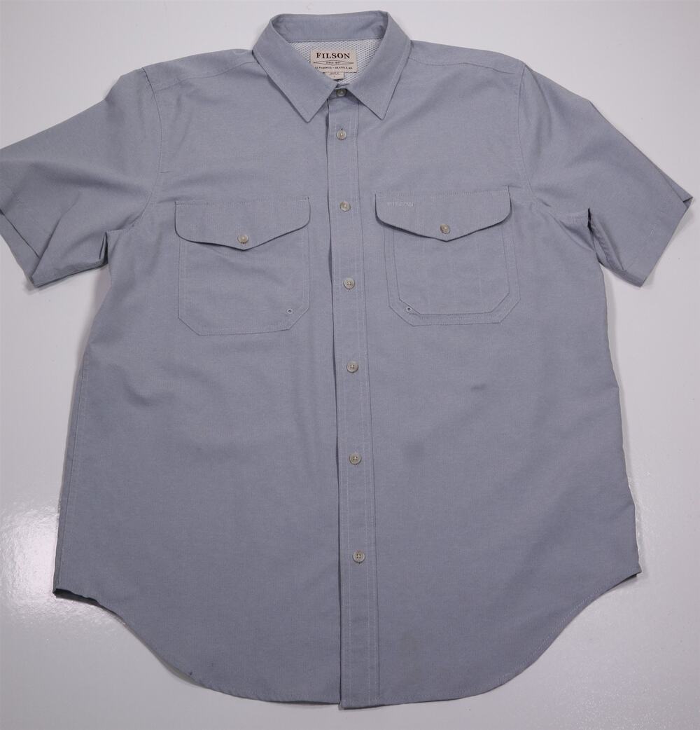 Filson Twin Lakes Mens Gray Performance Short Sleeve Button-Up Fishing Shirt L
